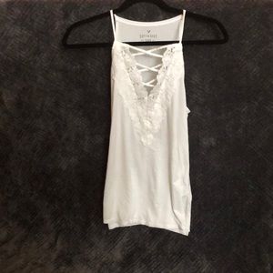 American Eagle Outfitters Tops - White High-Neck Crisscross Lace Tank Top! American Eagle Outfitters Tops - White High-Neck Crisscross Lace Tank Top!